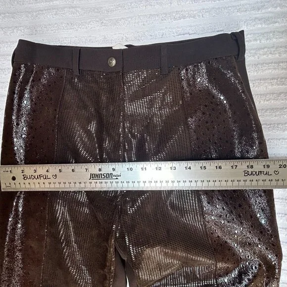 Vintage Mitchie's Matching High Rise Suede Patchwork Straight Leg Pants XL Brown - Picture 6 of 9